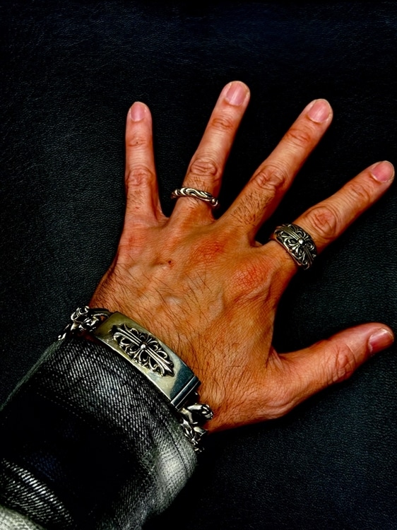 クロムハーツ Chrome Hearts ID FLORAL CRS/フローラルIDファンシー サイズ:13LINK シルバーブレスレット 中古 NO05 クロムハーツ IDブレスレット クロムハーツ⁄Chrome Hearts フローラル