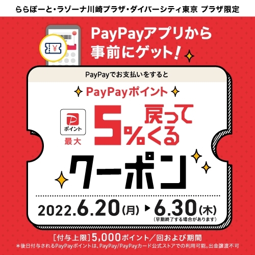 【期間限定】PayPayでお支払いをするとPayPayポイント最大5%戻ってくるクーポン